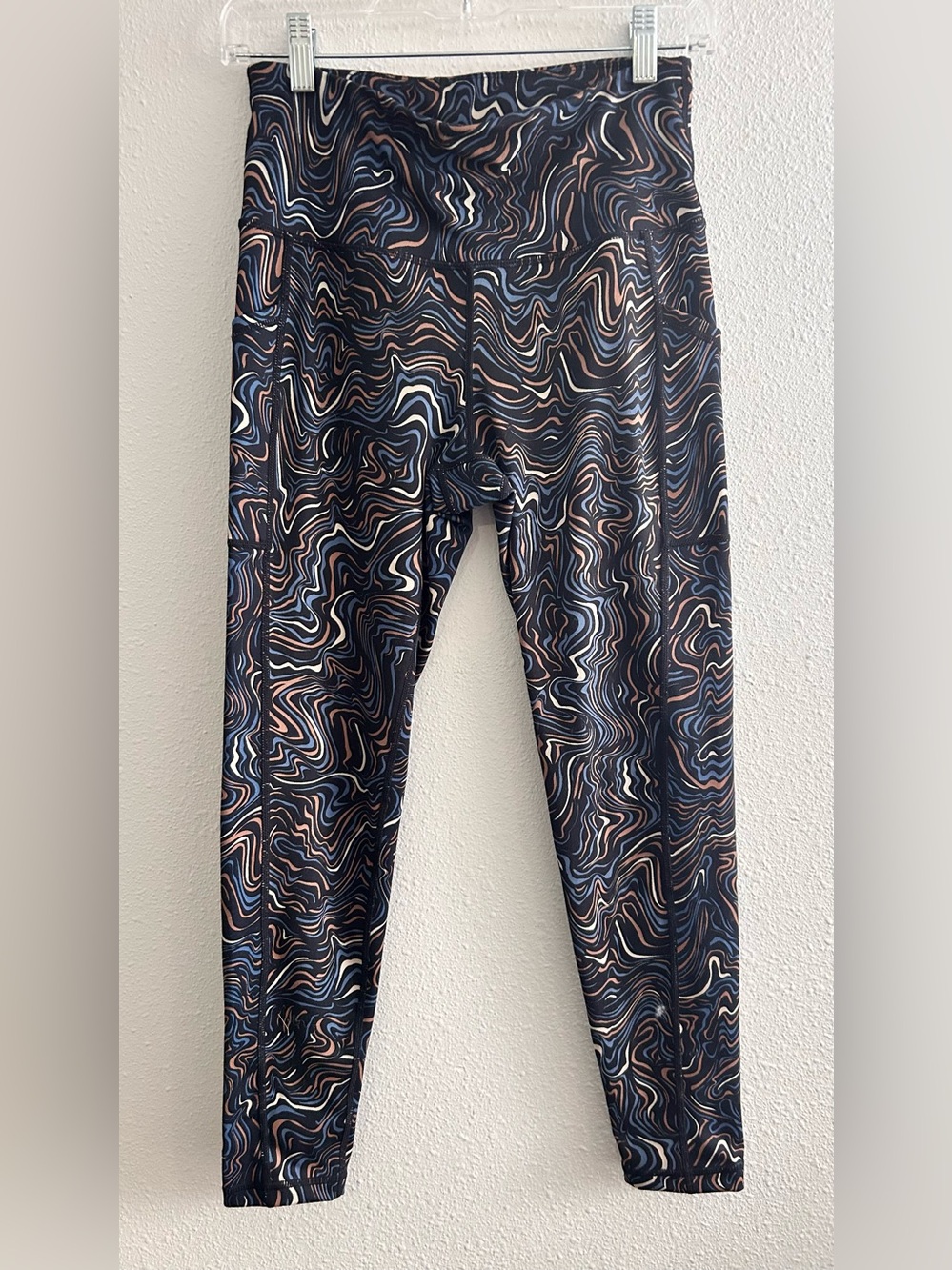 Ideology Women's Swirl-Print Leggings in Black, Blue & Tan